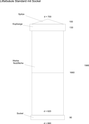 Litfaßsäule IKEA INFO - Bauhöhe 2,00 m, Ø 62 cm