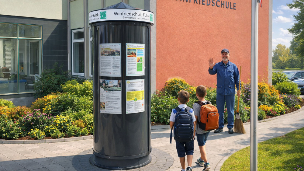 LITFAßSÄULE OUTDOOR | PLAKATSCHUTZTÜREN | Ø = 80 cm | BAUHÖHE 2,30 m