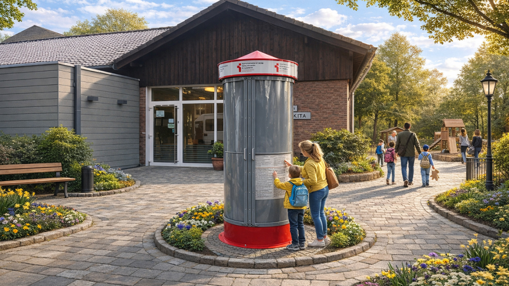 LITFAßSÄULE OUTDOOR | PLAKATSCHUTZTÜREN | Ø = 80 cm | BAUHÖHE 2,30 m